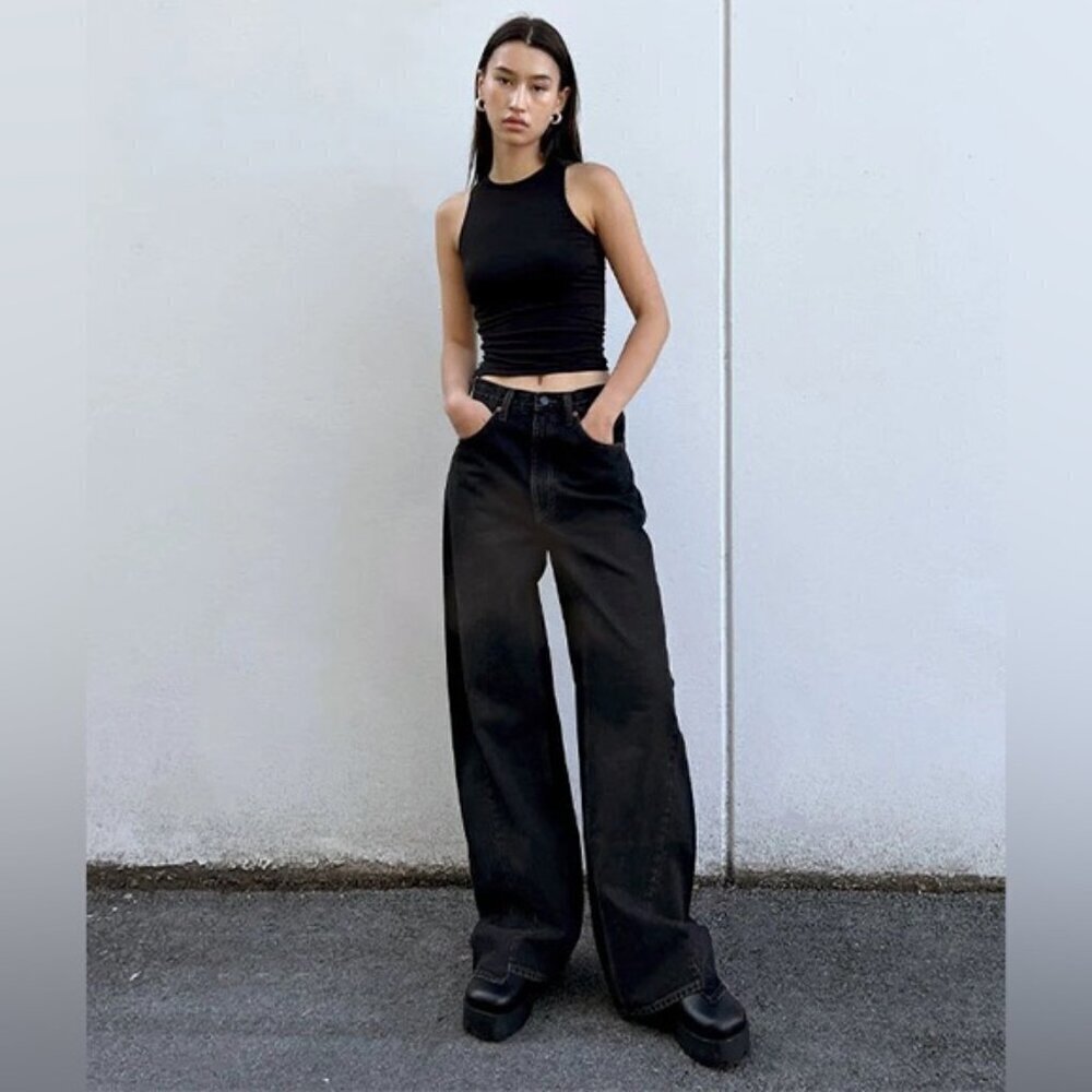 OAK + FORT OAK 23 REMIX ASYMMETRICAL HEM HIGH-RISE JEAN SIZE 26